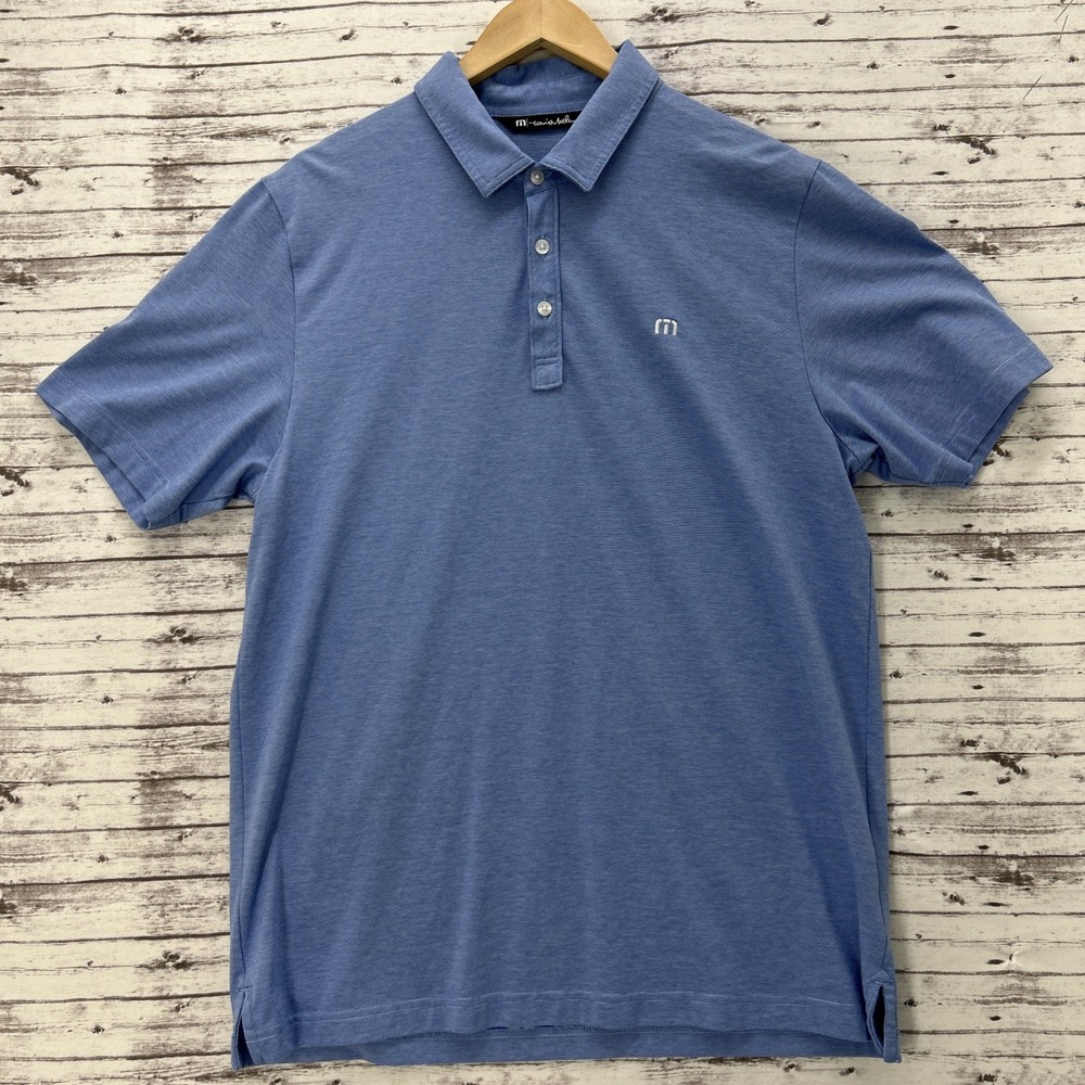 Travis Mathew Golf Polo Shirt Mens Large Blue Pima Cotton Blend Micro Stripes - Picture 2 of 9